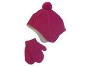 Faded Glory Infant Toddler Girls Pink Cable Knit Beanie Mittens Trapper Hat