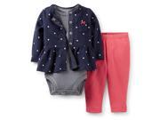 Carters Infant Girls 3 Piece Set Blue Polka Dot Jacket Leggings Creeper Shirt 3m