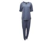 Covington Womens 2 PC Heather Blue Pajama Lightweight Knit Mid Sleeve PJ Set L