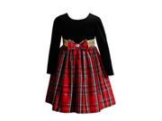 Dollie Me Girls Black Velour With Red Plaid Ruffled Holiday Christmas Dress 10