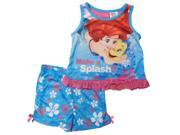 Disney Girls Ariel Splash Blue Pajama Top Shorts Sleep Set Little Mermaid PJs 4T