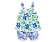 First Impressions Infant Girls 2 PC Flower Shirt Blue Check Bloomers Set 3 6m