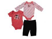 Disney Infant Girls Minnie Pink Heart Bodysuit Creeper Black Leggings Set 0 3m