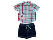 Disney Outfit Infant Boys Blue Plaid Mickey Mouse Shirt Shorts Set 3 6 Months
