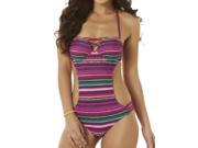 Bongo Junior Womens Pink Purple Stripe Monokini 1 Piece Swim Suit X Large