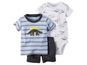 Carters Baby Clothing Outfit Boys 3 Piece Bodysuit Shorts Set Dino Stripe Blue 9M