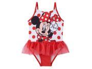 Disney Toddler Girls Red Polka Dot Ruffled 1 Piece Bathing Swimming Suit 4T