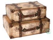 Old World Map Leather Vintage Style Suitcase with Straps Set of 2