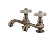 HERITAGE CLASSIC BASIN FAUCET SN PORCELAIN CROSS Satin Nickel Finish