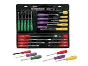 Screwdriver Set 22 Piece with Slotted Phillips Torx Nut Drivers and Tack Puller in Tray