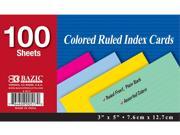 Bazic 517 36 100 Ct. 3 in. x 5 in. Ruled Colored Index Card Pack of 36
