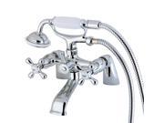 Kingston Brass KS267C 8 Inch Center Spread Tub Deck Mount Clawfoot Tub Filler With Hand Shower Polished Chrome
