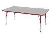 ECR4Kids 30 x 60 Adjustable Rectangular Activity Table Grey Red Standard Leg Ball Glide