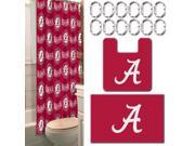 Alabama Collegiate 15 Piece Bath Set 12 2 Shower Curtain Rings; 1 72 x 72 Shower Curtain 2 Bath Mats