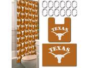 Texas Collegiate 15 Piece Bath Set 12 2 Shower Curtain Rings; 1 72 x 72 Shower Curtain 2 Bath Mats