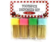 Toothpick Dispenser set Transparent Yellow Green Blue Pink Case Pack 12