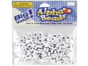 Alphabet Beads 7mm 250 Pkg White Round W Black Letters