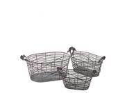Oblong Shape Meshed Metal Basket S 3 Attached W Two Side Handle Each