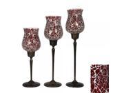 Graceful 3 Piece Red Mosaic Glass Candle Holders