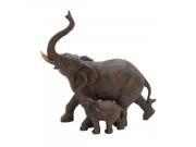 Trumpeting Mother And Baby African Elephant Poly Stone Statue
