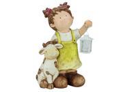 17.5 Young Girl Gnome with Cow and Lantern Outdoor Garden Patio Figure