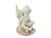 12 Heavenly Gardens Distressed Ivory Sitting Cherub Angel with Book Outdoor Patio Garden Statue