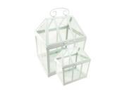 Set of 2 White Metal and Glass Paneled Nesting Outdoor Greenhouse Terrariums 12.5 15.5