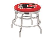 30 L7C3C Chrome Double Ring Calgary Flames Swivel Bar Stool with 2.5 Ribbed Accent Ring