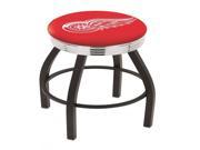 25 L8B3C NHL Black Wrinkle Detroit Red Wings Logo Swivel Bar Stool with Chrome 2.5 Ribbed Accent Ring