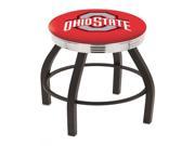 25 L8B3C Black Wrinkle Ohio State Swivel Bar Stool with Chrome 2.5 Ribbed Accent Ring