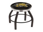 30 L8B3C Black Wrinkle Wichita State Swivel Bar Stool with Chrome 2.5 Ribbed Accent Ring