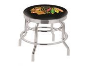 25 L7C3C Chrome Double Ring Chicago Blackhawks Swivel Bar Stool with 2.5 Ribbed Accent Ring
