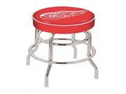 25 L7C1 4 Detroit Red Wings Cushion Seat with Double Ring Chrome Base Swivel Bar Stool