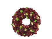 9.5 Wine Burgundy and Gold Glitter Pine Cone Artificial Christmas Wreath Unlit