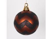Copper Matte and Black Glitter Chevron Shatterproof Christmas Ball Ornaments 4.75 120mm