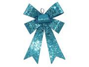 7 Turquoise Blue Sequin and Glitter Bow Christmas Ornament