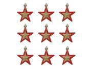9ct Red and Gold Glittered Shatterproof Star Christmas Ornaments 2.75