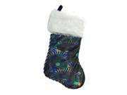 19 Blue Green and Gold Braided Peacock Shimmer with Plush Cuff Christmas Stocking