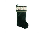 19 Poinsettia Ribbon Cuffed Green Velveteen Christmas Stocking w Jingle Bell Accents