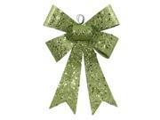 7 Lime Green Sequin and Glitter Bow Christmas Ornament