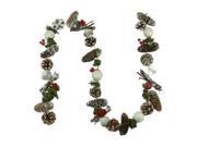 5 Frosted Pine Cone Natural Twig Berry and Wooden Rose Artificial Christmas Garland Unlit