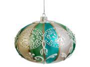 Aqua and Green Striped Paisley Glass Ball Christmas Ornament 4 100mm