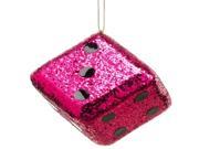 4 Casino Royale Shiny Fuchsia Pink Glitter Gambling Dice Christmas Ornament