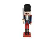 14.25 Decorative Wooden Blue Red and Gold Glittered Christmas Nutcracker Soldier with Sword