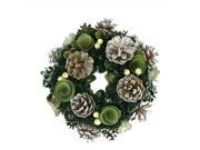 11 Green Mini Pine Cone and Wooden Rose Artificial Christmas Wreath Unlit