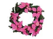 22 Pre Lit B O Pink Artificial Poinsettia Christmas Wreath Clear LED Lights