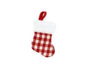 7 Red and White Gingham Print Christmas Stocking with White Faux Fur Cuff
