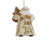 4.5 Resin Ivory and Gold Santa Claus with Sack of Presents and Bird Christmas Ornament