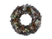 20 Frosted Pine Cone Apples and Bay Leaves Artificial Christmas Wreath Unlit