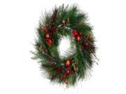 24 Artificial Pomegranate Cranberry and Pine Cone Christmas Wreath Unlit